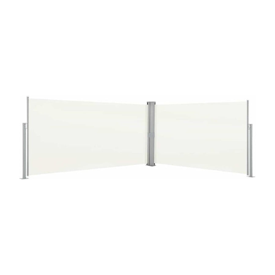 Retractable Side Awning Cream set up in an L-shape to provide outdoor shade