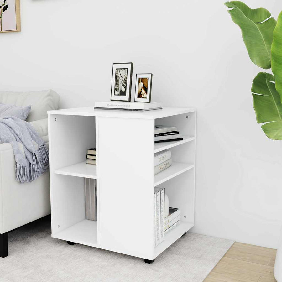 Rolling Cabinet White Engineered Wood