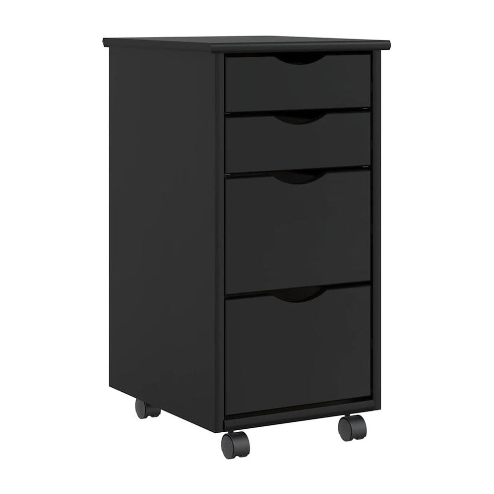 Rolling Cabinet with Drawers "MOSS" Black Solid Wood Pine