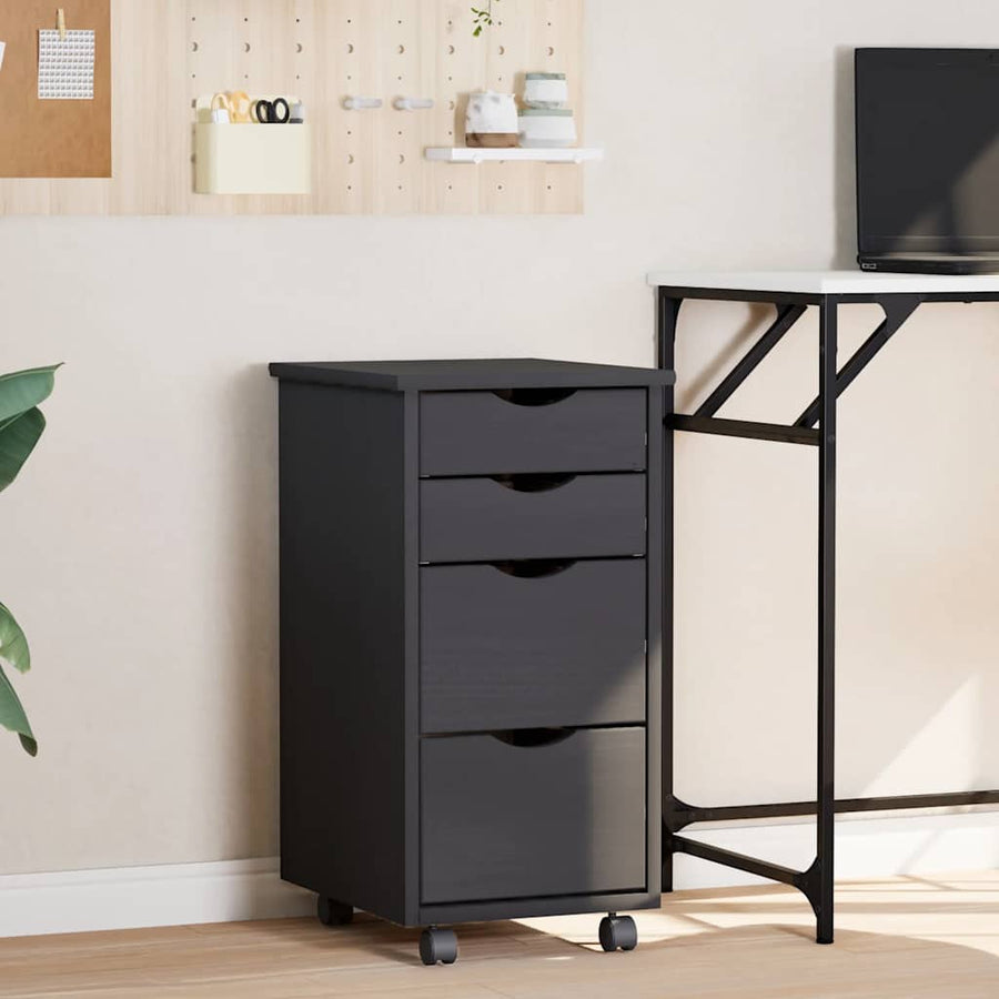 Rolling Cabinet with Drawers "MOSS" Grey Solid Wood Pine