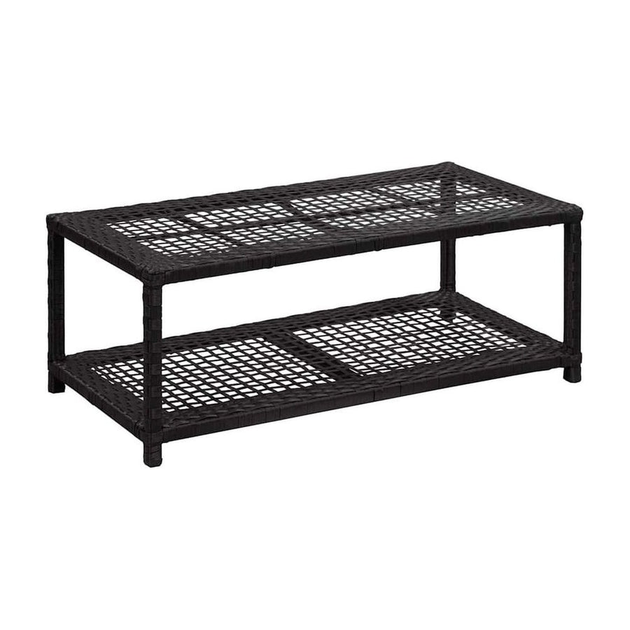 Shoe Bench Black Poly Rattan with two shelves and a woven effect
