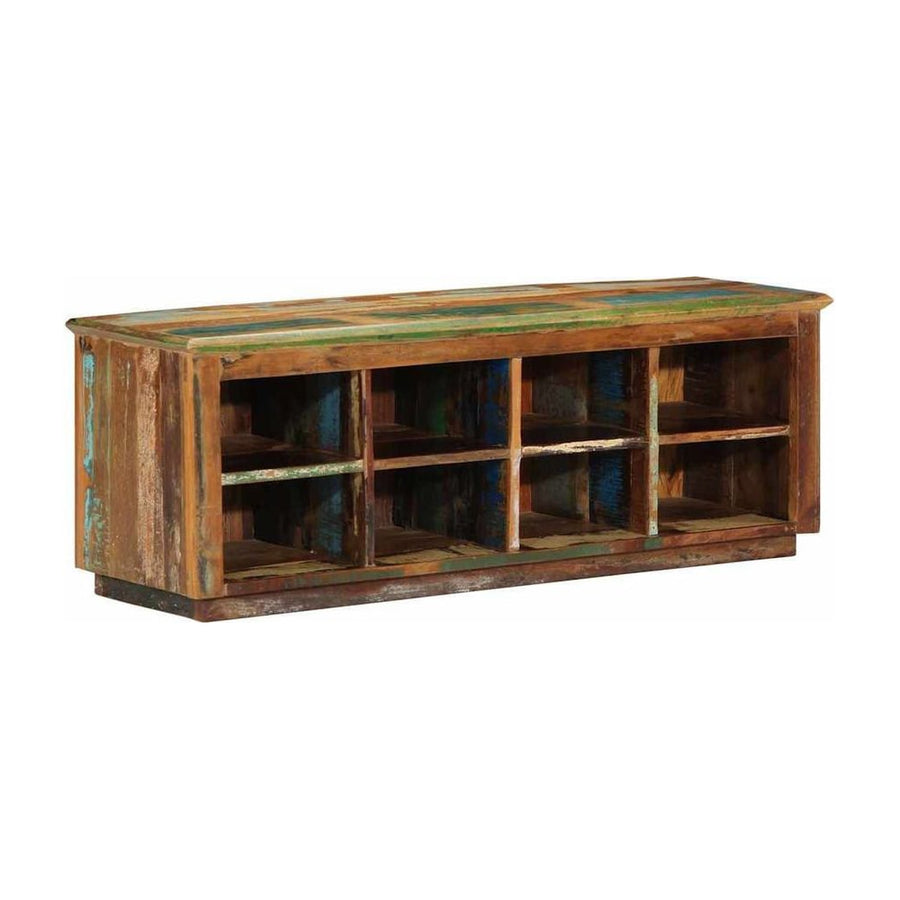 vidaXL Shoe Cabinet Solid Reclaim Wood Brown showing the full unit with its multiple storage cubbies