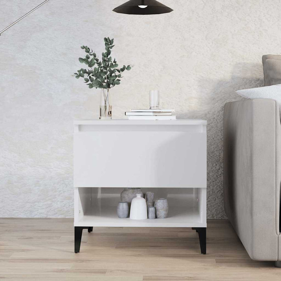 Side Table High Gloss White Engineered Wood