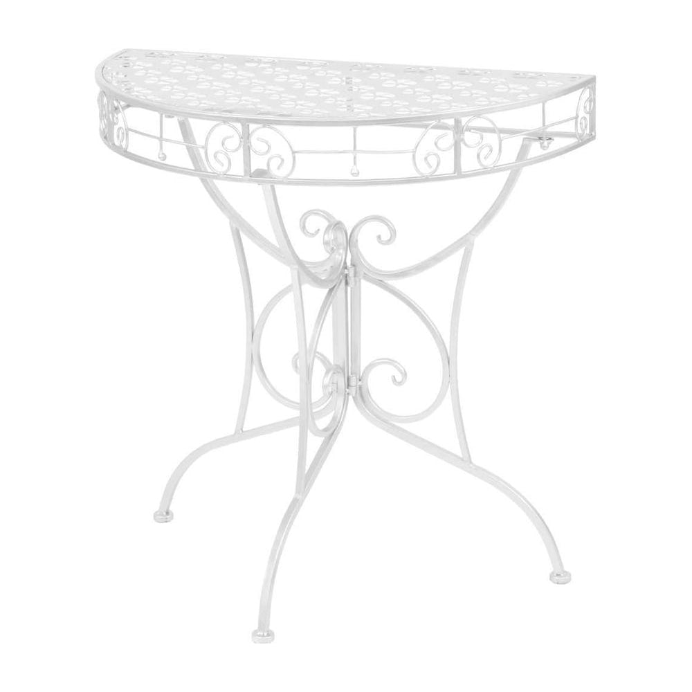 Side Table Vintage Style Half Round Metal Silver