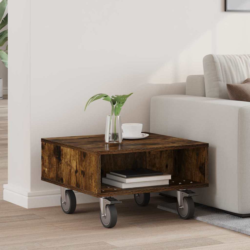 Side Table with Wheels Smoked Oak