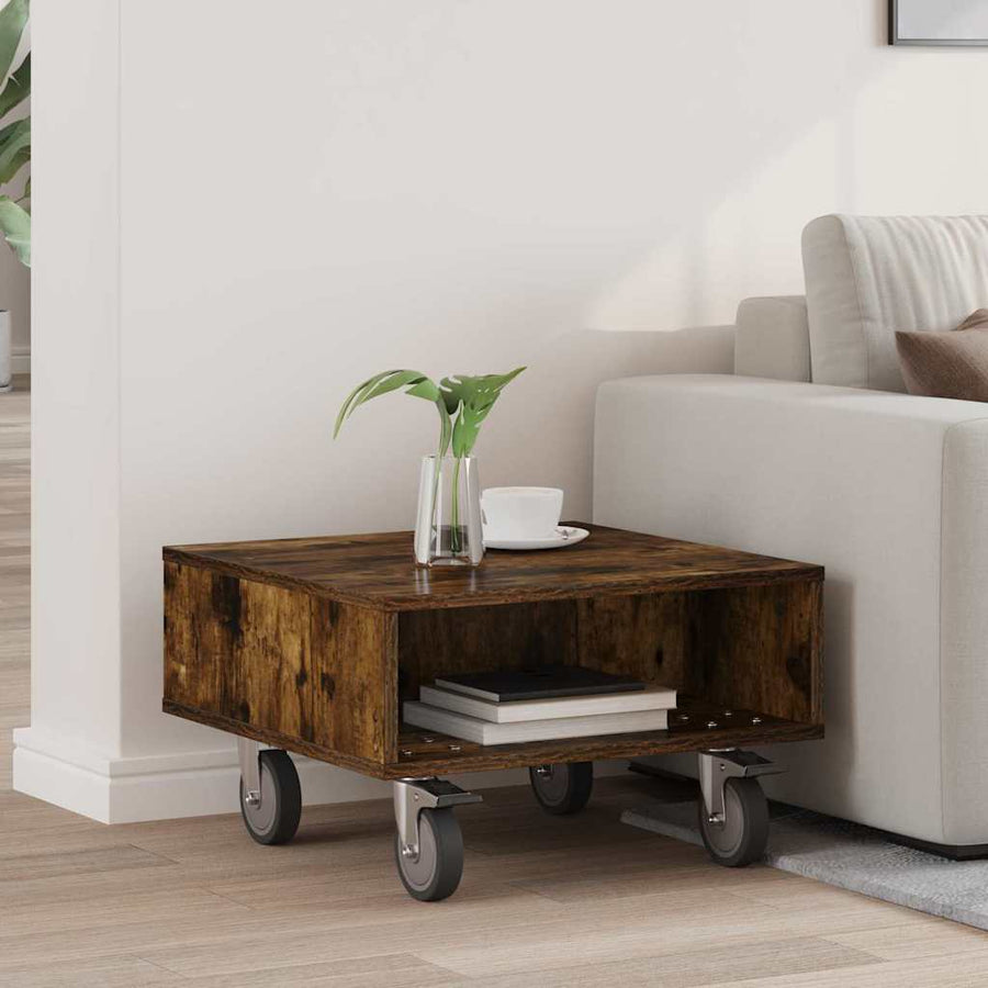 Side Table with Wheels Smoked Oak