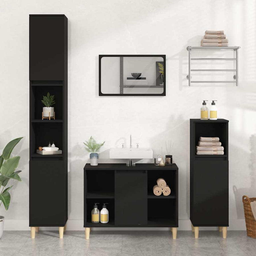 Sink Cabinet Black Engineered Wood
