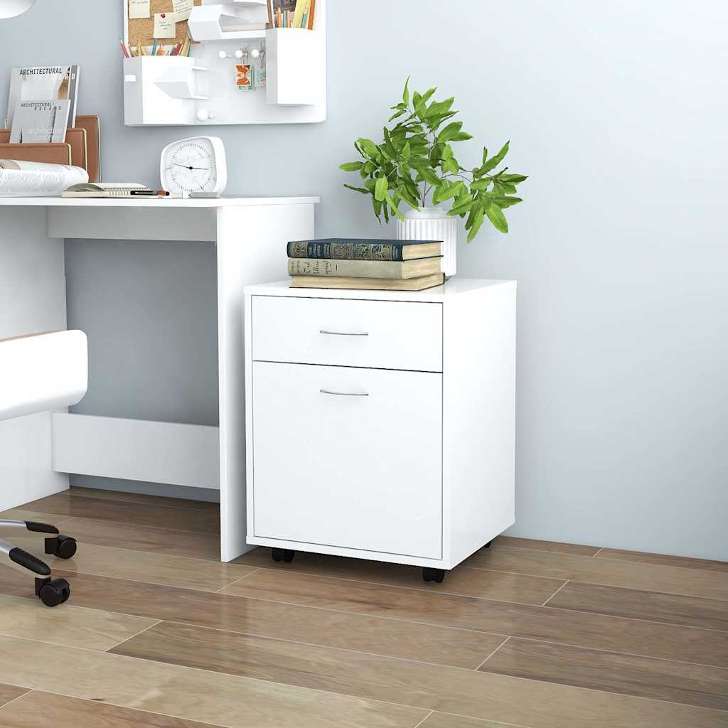 Rolling Cabinet White Engineered Wood