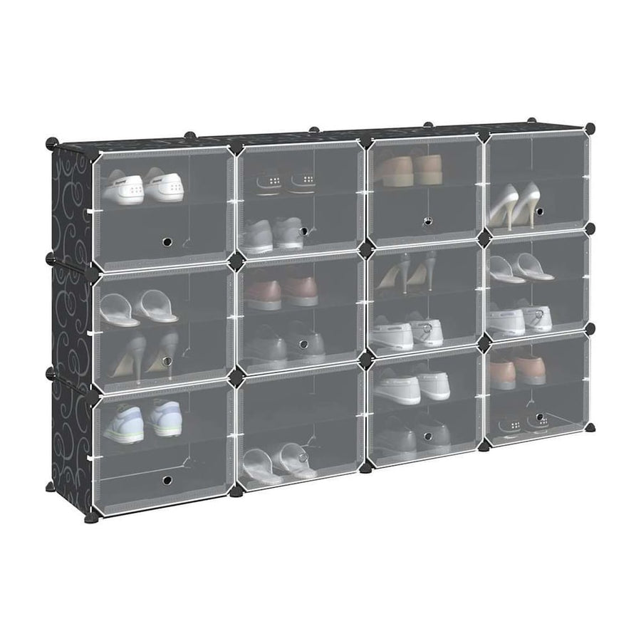vidaXL Storage Cube Organiser with 12 cubes and doors in black