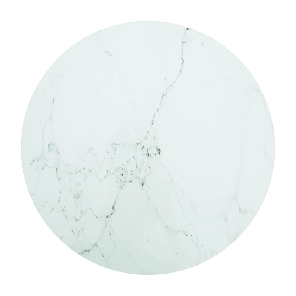 Table Top White Tempered Glass with Marble Design