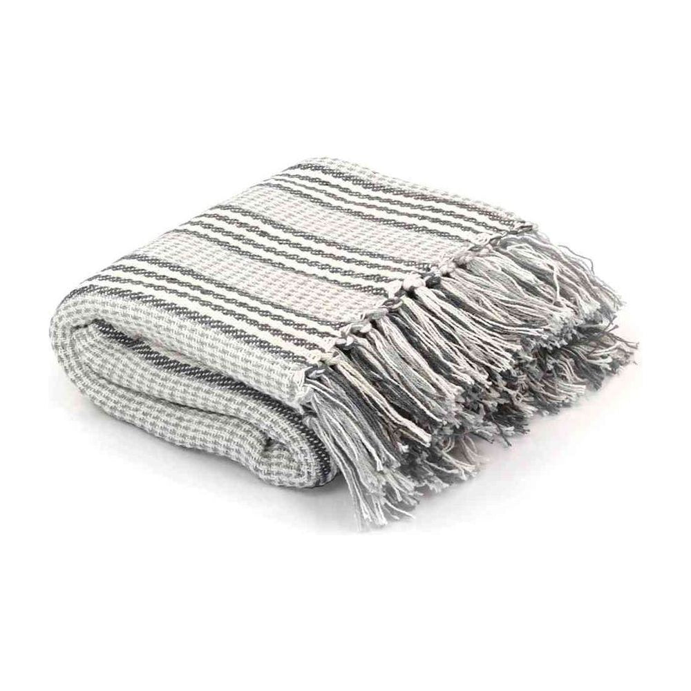 Throw Cotton Stripes Grey and White