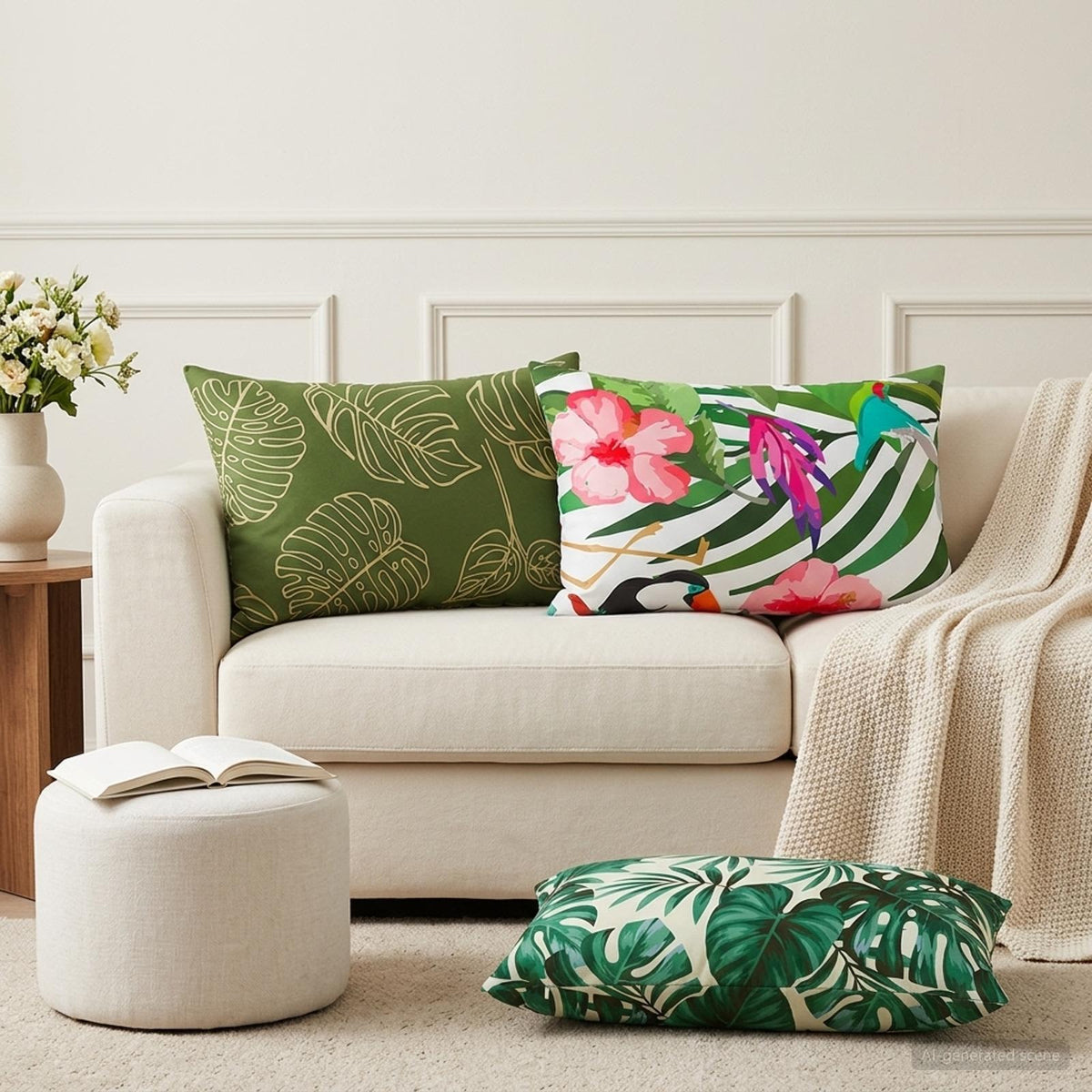 vidaXL Throw Pillow 2 pcs HEERLEN Multicolour Polyester on a sofa with a book and a blanket