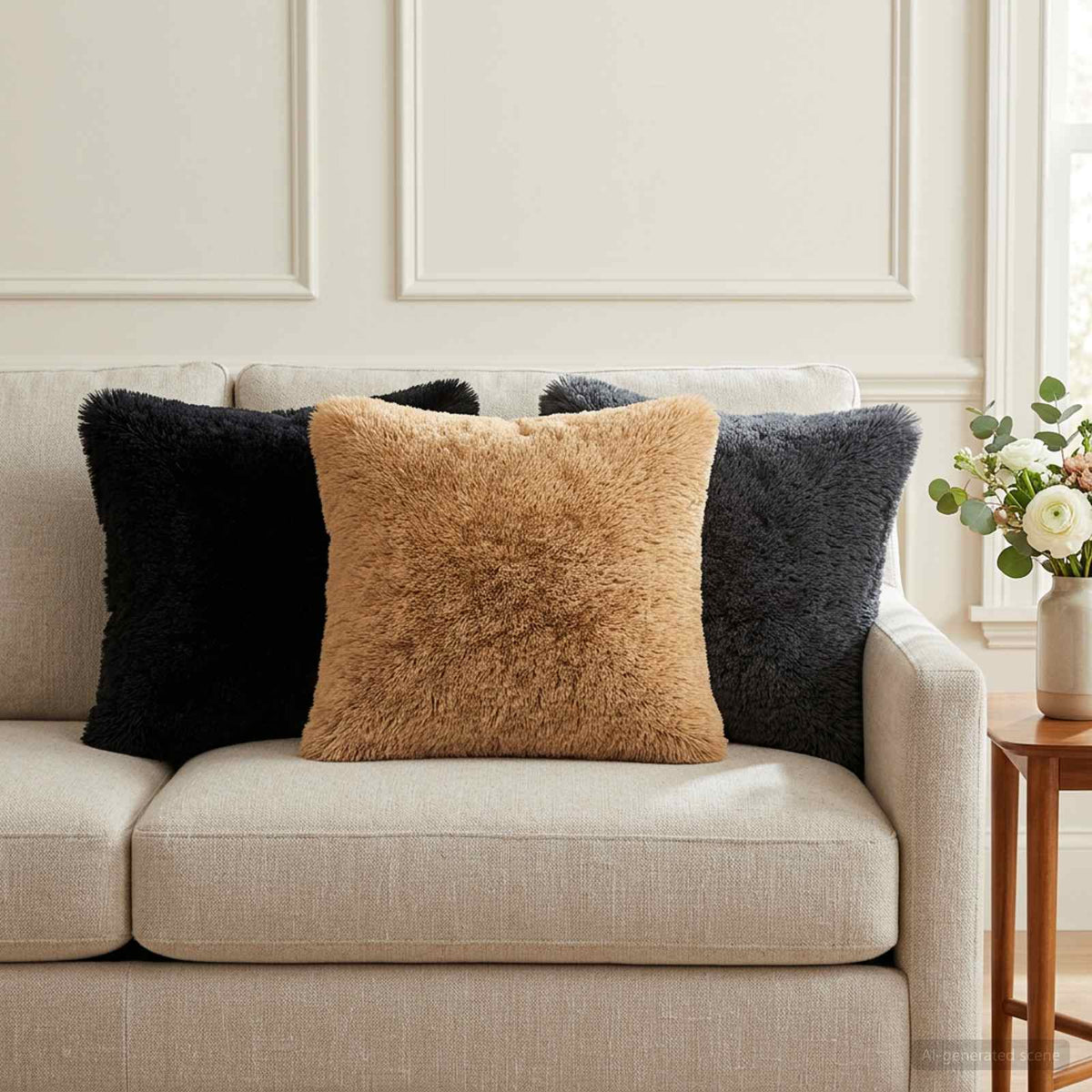 vidaXL Throw Pillow 6 pcs HEERLEN Black 45 x 45 cm PV Fleece 1