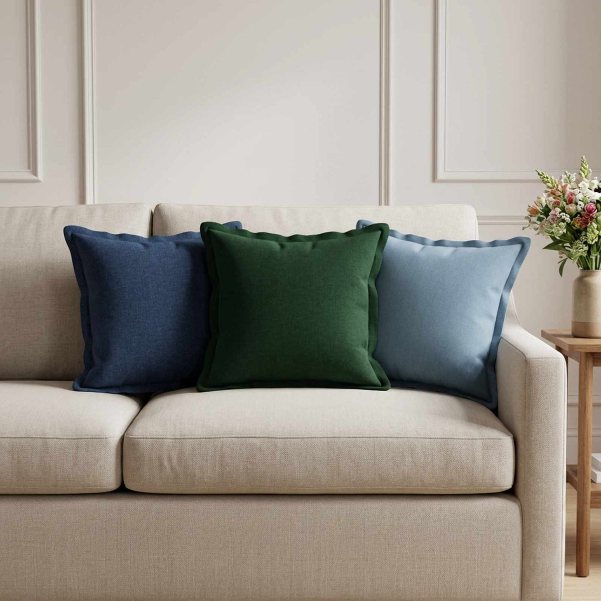 Throw Pillow HOUTEN Blue Faux Linen