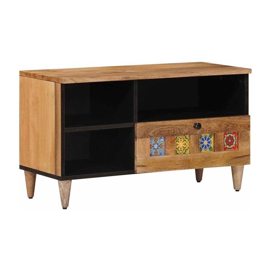 TV Cabinet with Drawer Natural Solid Mango Wood