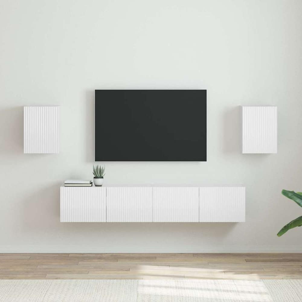 TV Wall Cabinet 2 pcs Gloss White Engineered Wood