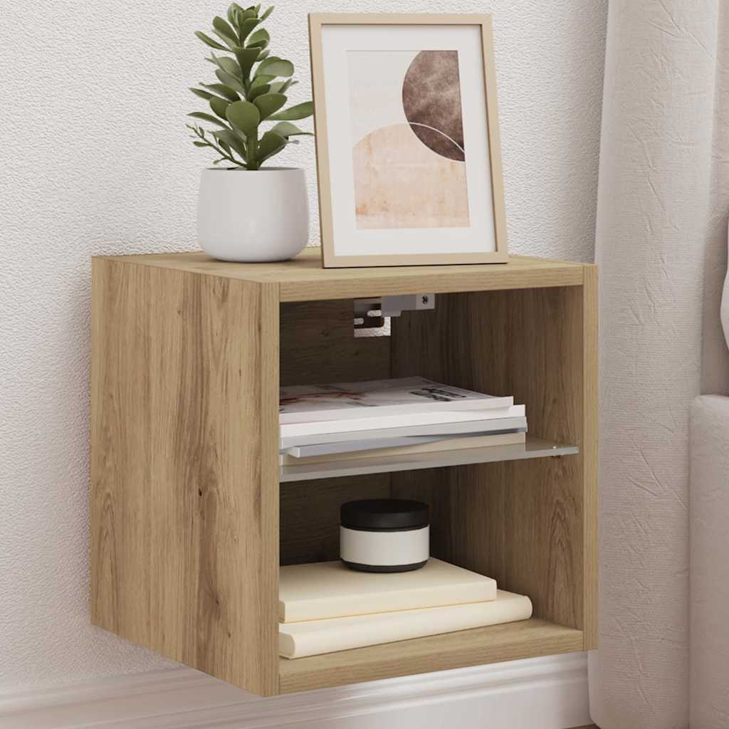 TV Wall Cabinet with LED Lights Artisan Oak