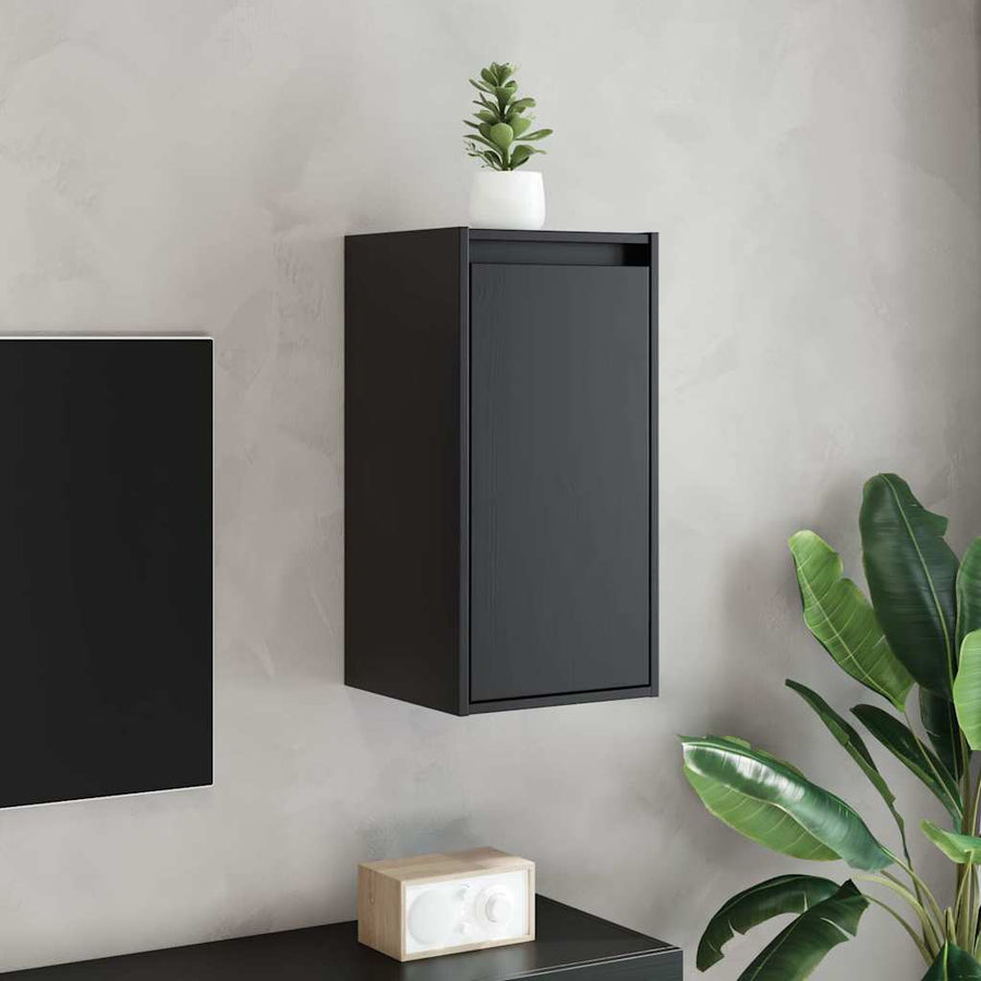 Wall Cabinets 2 pcs Black Solid Wood Pine