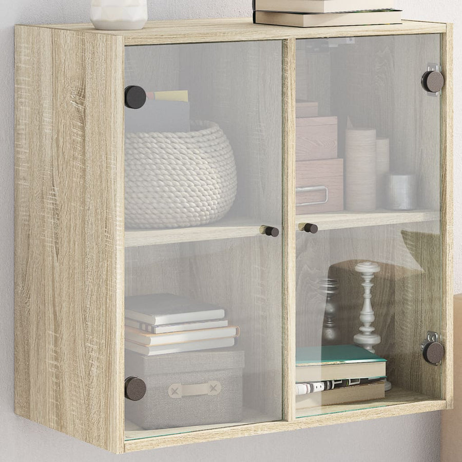 Wall Cabinet with Glass Doors Sonoma Oak