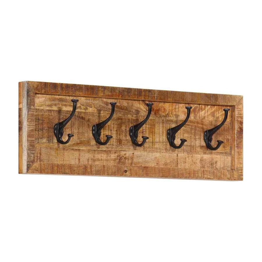 vidaXL Wall-mounted Coat Rack with 5 Hooks Solid Wood Mango shown from a side angle