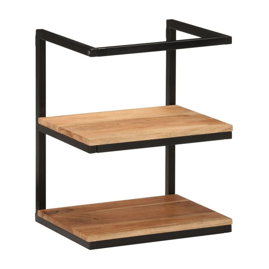 vidaXL Wall Shelf Solid Wood Acacia and Iron, a two-tier shelf unit with wooden planks and black metal frame