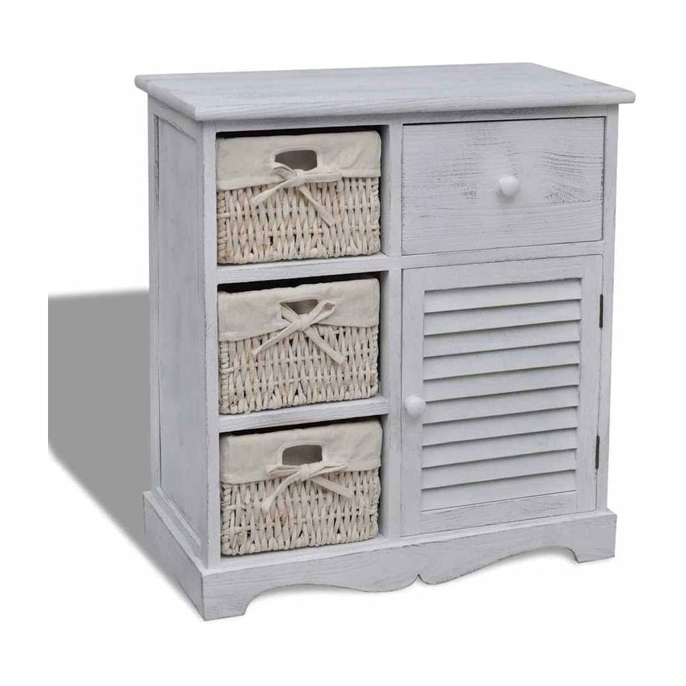 Wooden Cabinet 3 Left Weaving Baskets White