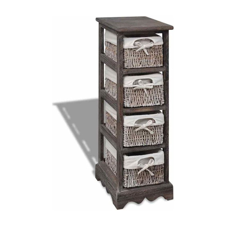 Wooden Storage Rack 4 Weaving Baskets Brown