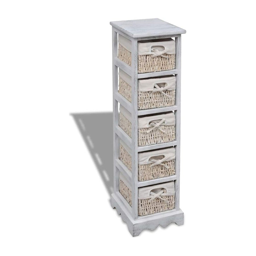 Wooden Storage Rack 5 Weaving Baskets White