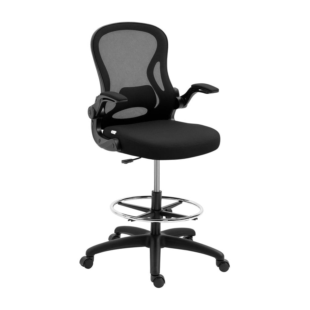 Vinsetto Adjustable Mesh Standing Desk Chair in black with a footrest ring and flip-up armrests