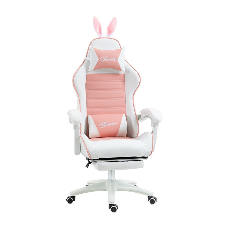 Vinsetto Racing Gaming Chair, Reclining PU Leather Computer Chair with Removable Rabbit Ears, Footrest, Headrest and Lumber