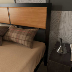 Close up of the headboard detail on the industrial double bed frame