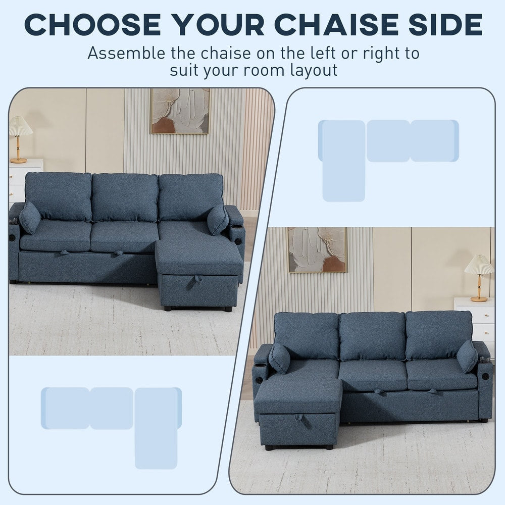 HOMCOM Corner Sofa Bed, L Shaped Sleeper Sectional Sofa with Reversible Storage Chaise, Blue - product image 5
