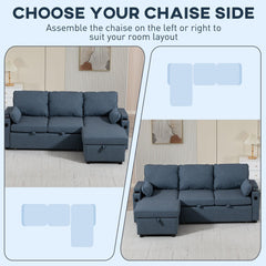 HOMCOM Corner Sofa Bed, L Shaped Sleeper Sectional Sofa with Reversible Storage Chaise, Blue - product image 5