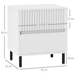 HOMCOM Simple Line Indented Two-Drawer Bedside Table Set of 2 - White