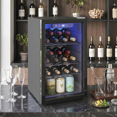 HOMCOM 24 Bottle Wine Cooler, 68 Litre Capacity, 4-16°C Freestanding Drinks Wine Fridge with Glass Door, Black