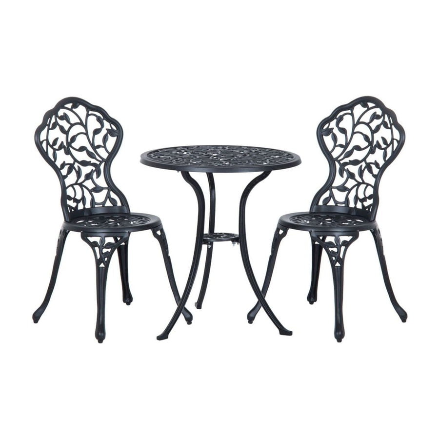 Outsunny 3 Pcs Aluminium Bistro Set Garden Furniture Dining Table Chairs Antique Outdoor Seat Patio Seater Black