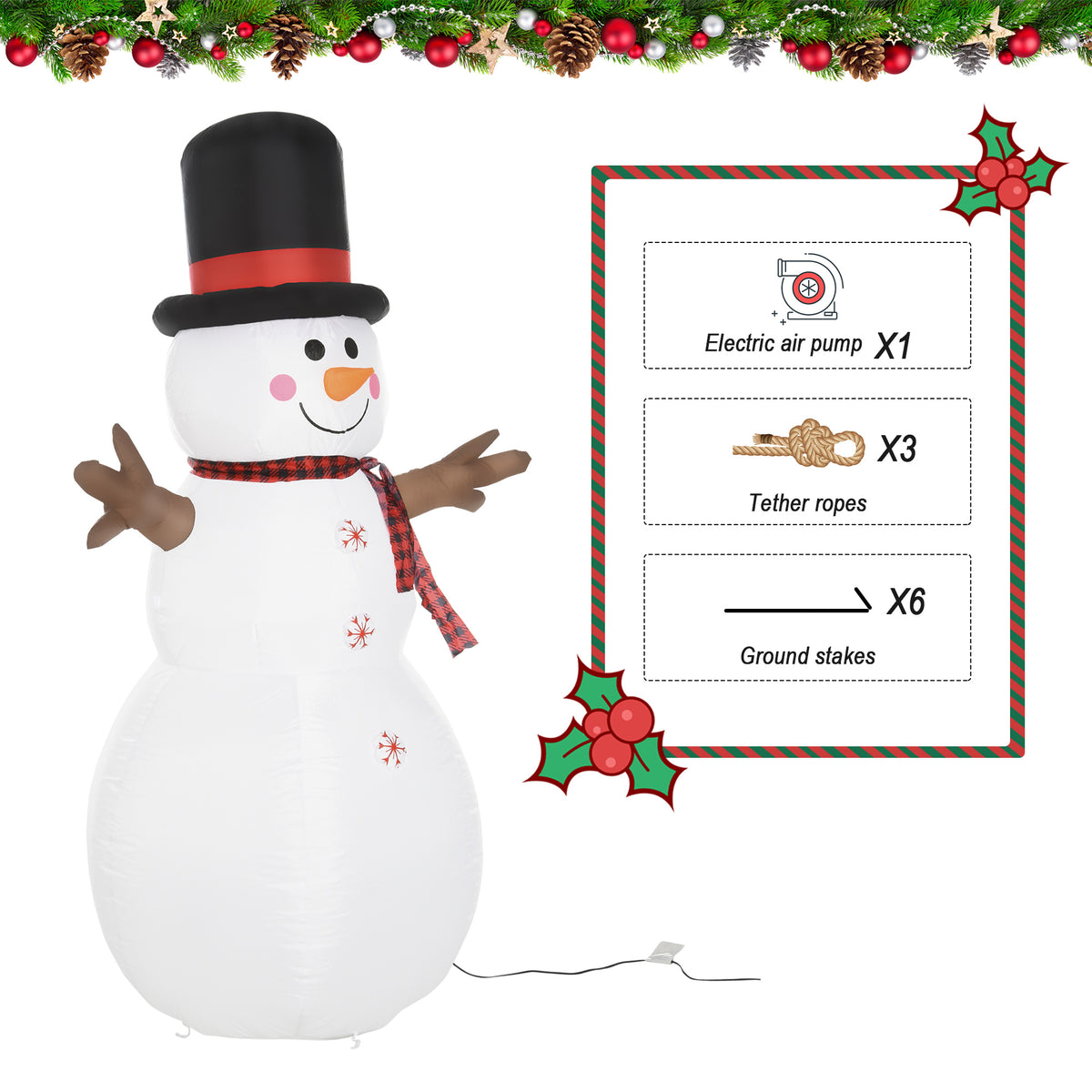 HOMCOM 6ft Giant Inflatable Snowman Christmas Decoration w/ LED Lights Accessories Cute Family Fun Seasonal Outdoor Indoor