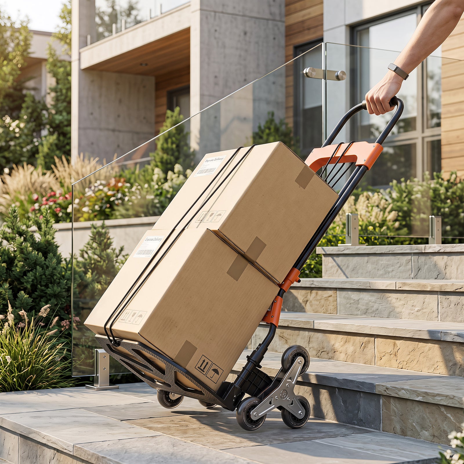 HOMCOM Heavy Duty Foldable Trolley on Wheels, Steel Folding Hand Truck, 75kg, Black and Orange