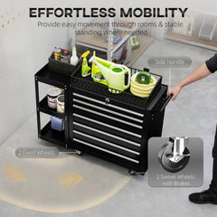 HOMCOM Lockable Steel Tool Chest on Wheels, 7 Drawer Tool Box with Handle for Workshop, Garage, Black - product image 5