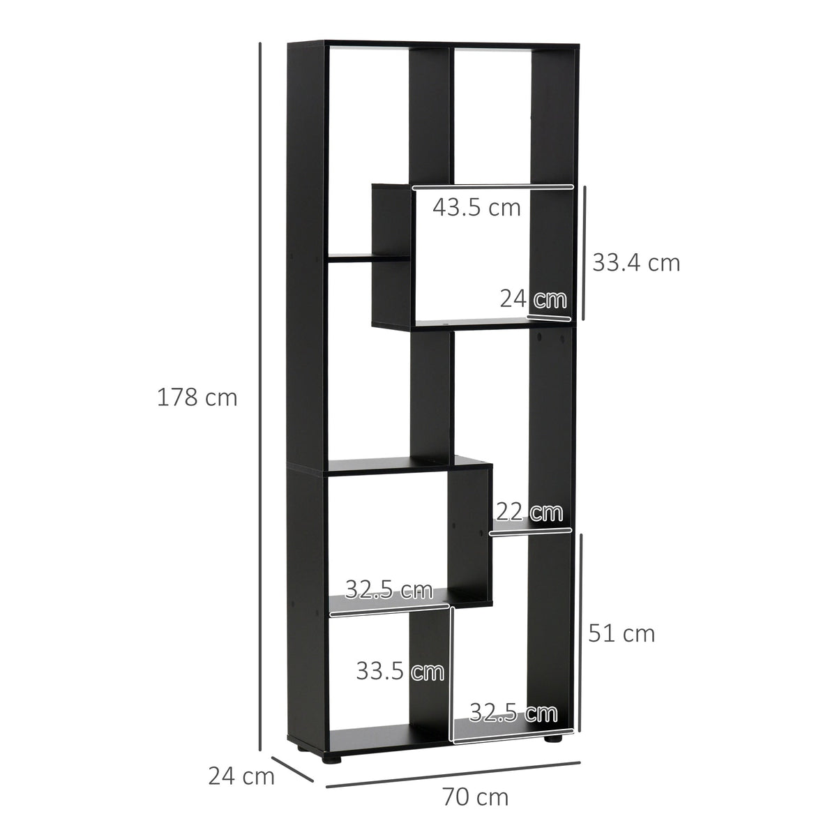 HOMCOM 8-Tier Freestanding Bookcase w/ Melamine Surface Anti-Tipping Foot Pads Home Display Storage Grid Stand Bedroom Living Room Furniture Modern Style - Black