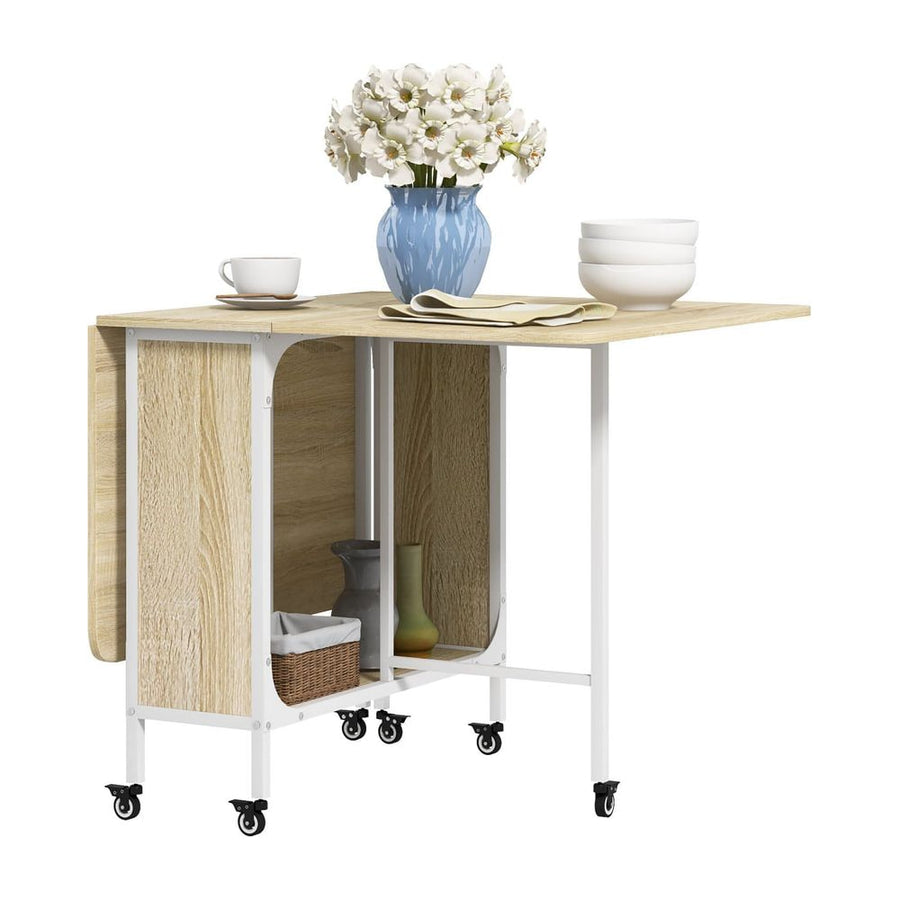 HOMCOM Six-Person Drop Leaf Dining Table - Natural/White