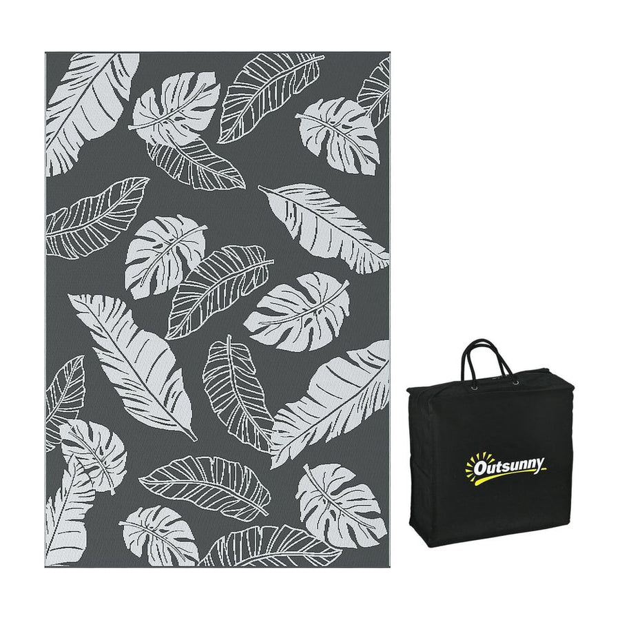 Outsunny Plastic Straw Reversible RV Outdoor Rug with Carry Bag, 182 x 274cm, Grey and White