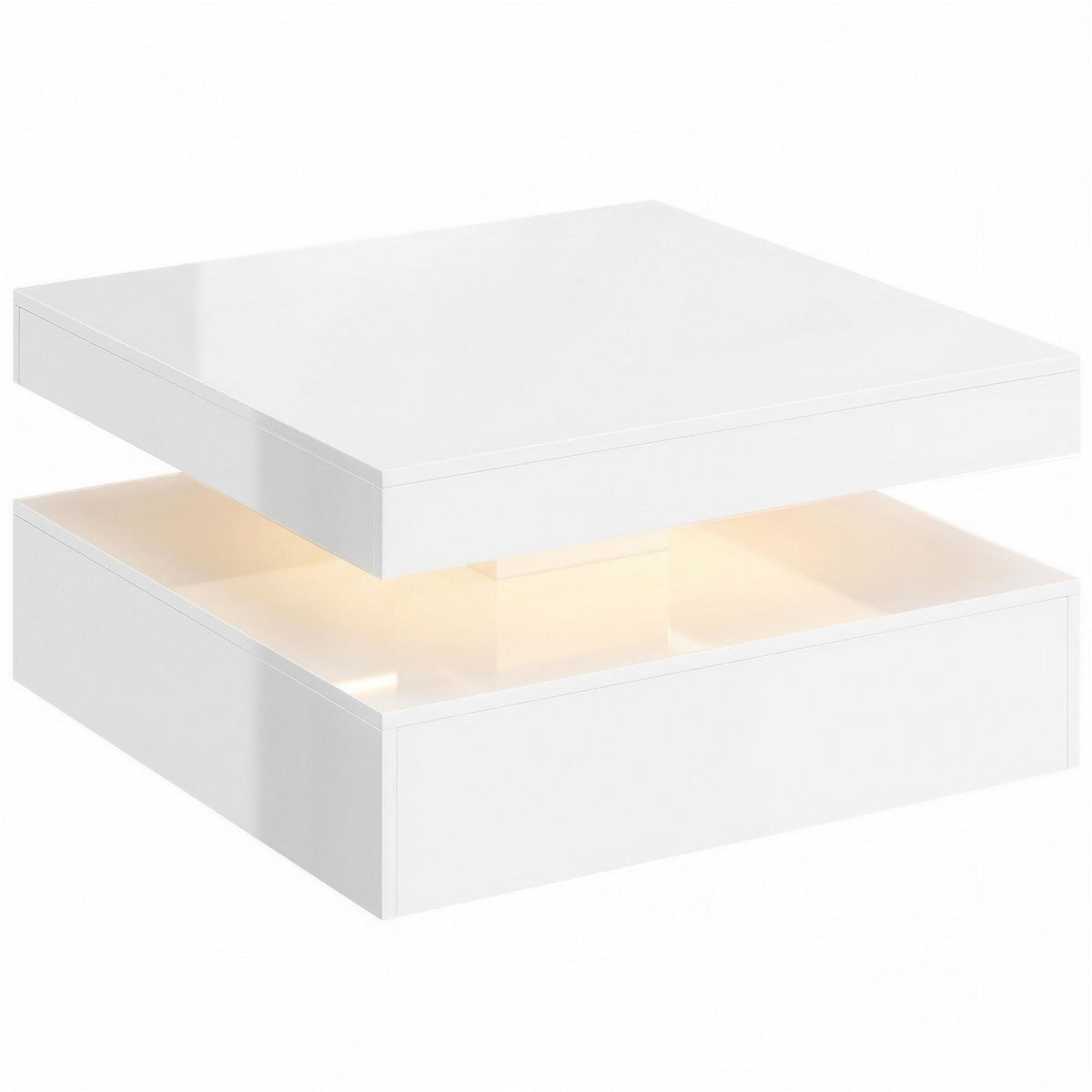 HOMCOM LED Coffee Table with Storage, 2-Tier Modern Centre Table with Open Shelf and Remote for Living Room, High Gloss White