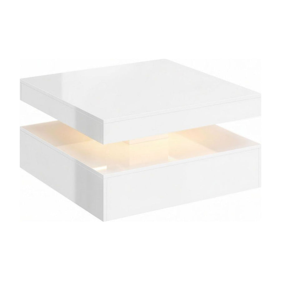 HOMCOM LED Coffee Table with Storage, 2-Tier Modern Centre Table with Open Shelf and Remote for Living Room, High Gloss White
