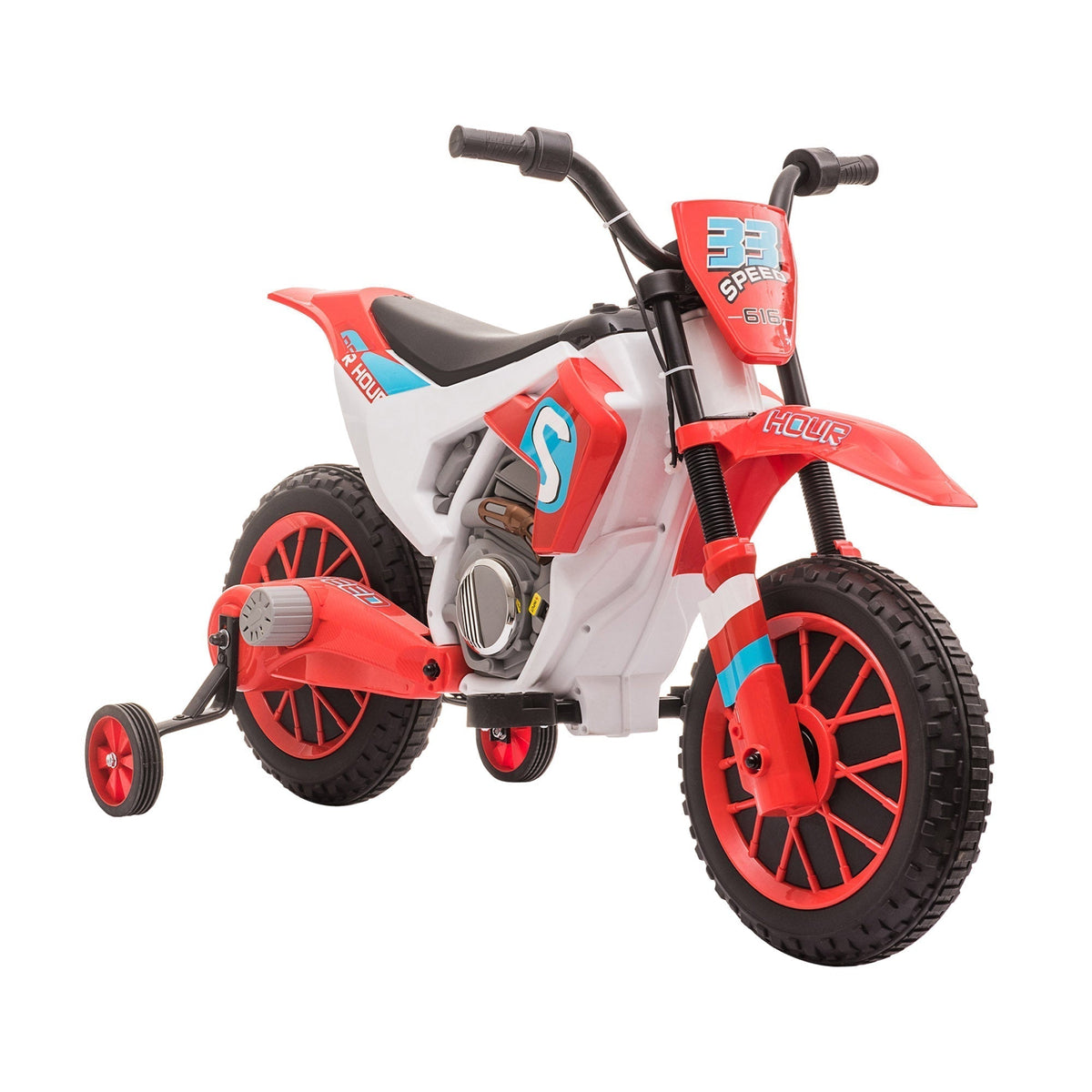 HOMCOM 12V Kids Electric Motorcycle Ride-On, with Training Wheels, for Ages 3-6 Years - Red