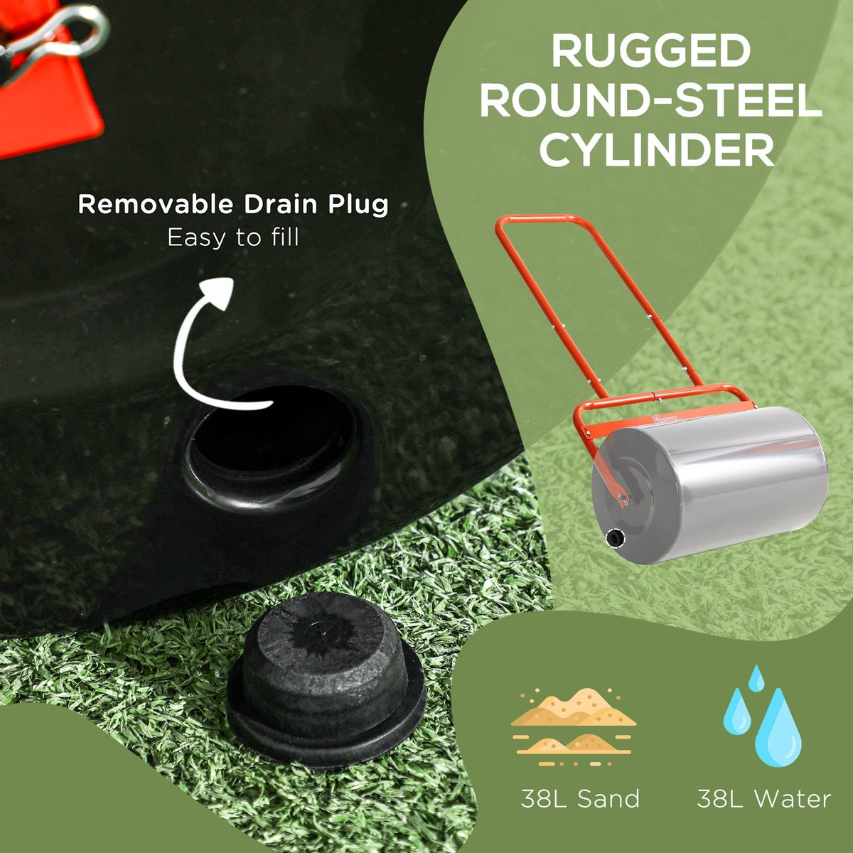 Outsunny 38L Fillable Cylinder Steel Lawn Roller - Red