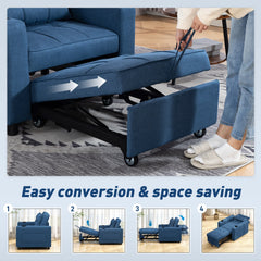 HOMCOM 3-in-1 Single Sofa Bed, Convertible Sleeper Chair Bed - Dark Blue