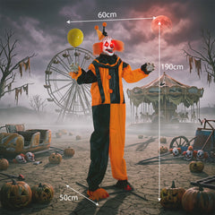 HOMCOM 190cm Life Size Animated Clown Halloween Decoration, Scary Halloween Animatronics Decor with Sound Touch Activated