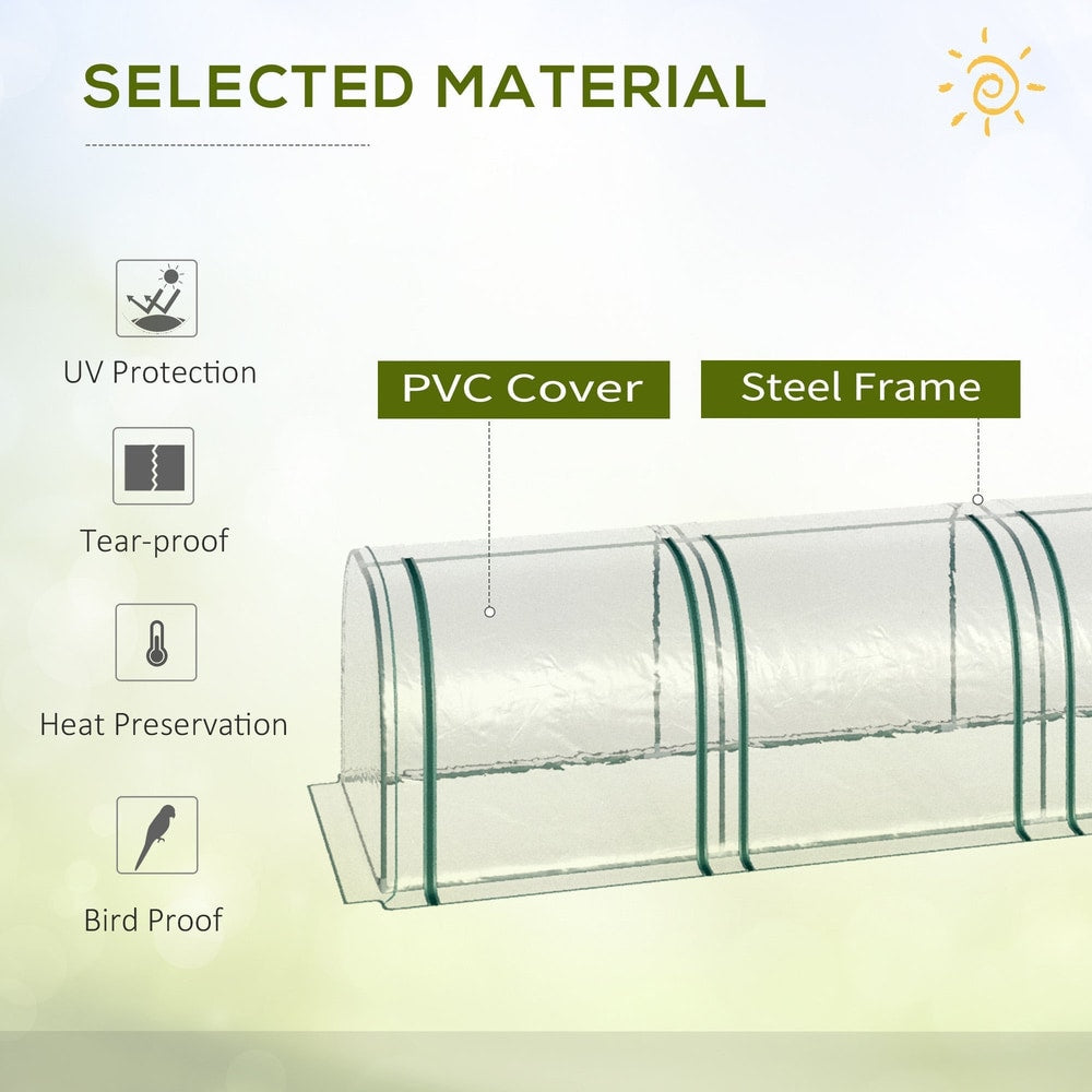 Close up of the greenhouse showing UV protection, tear-proof, heat preservation and bird proof features