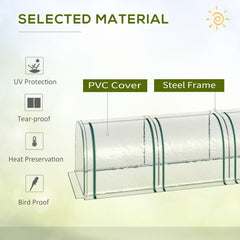 Close up of the greenhouse showing UV protection, tear-proof, heat preservation and bird proof features